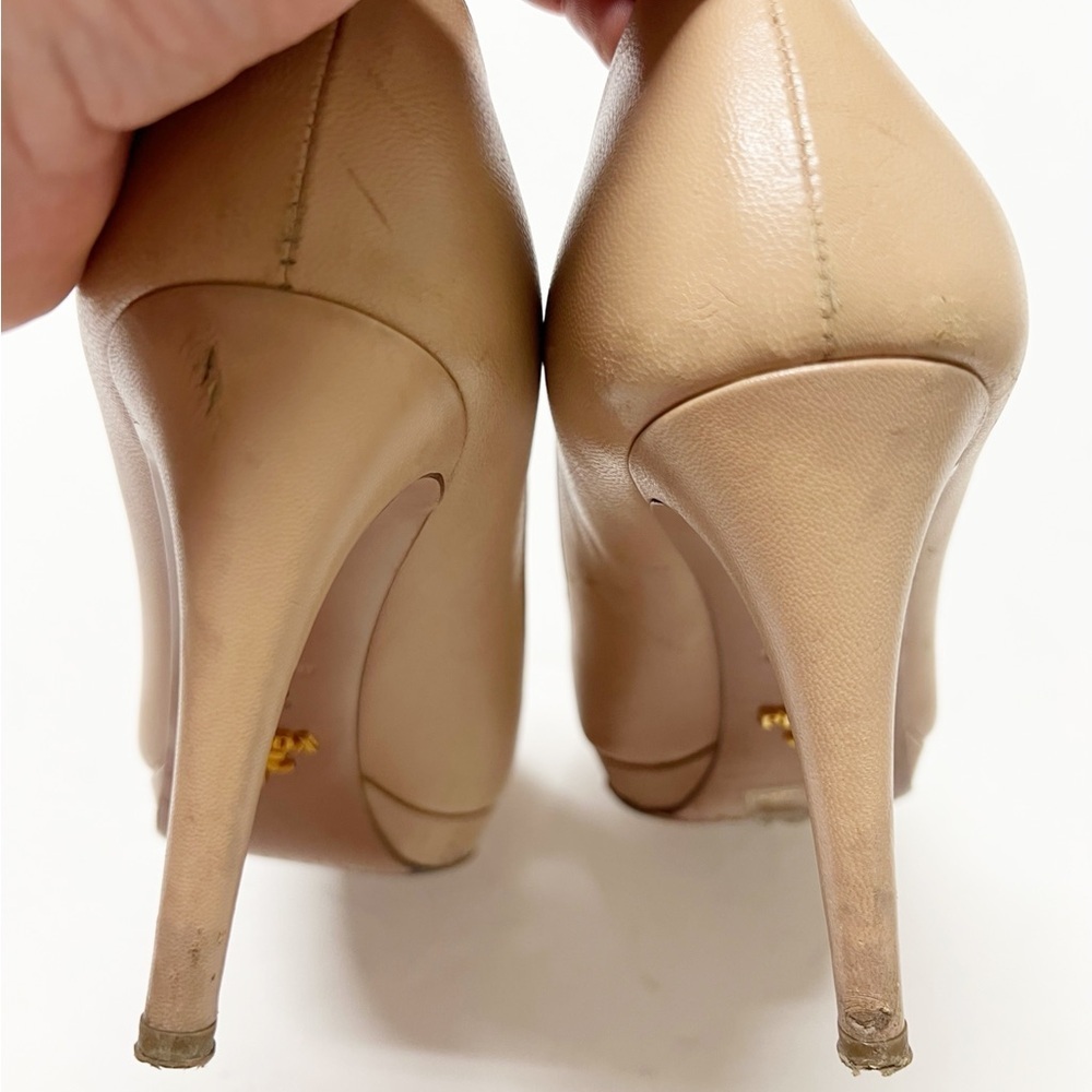 Prada Womens Nude Tan Leather Calzature Donna Platform Heeled Pump Size 37.5 - Picture 5 of 14